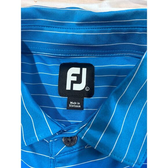 FootJoy FJ Golf Polo Shirt Men's L Blue Striped Short Sleeve Tech - Picture 4 of 6